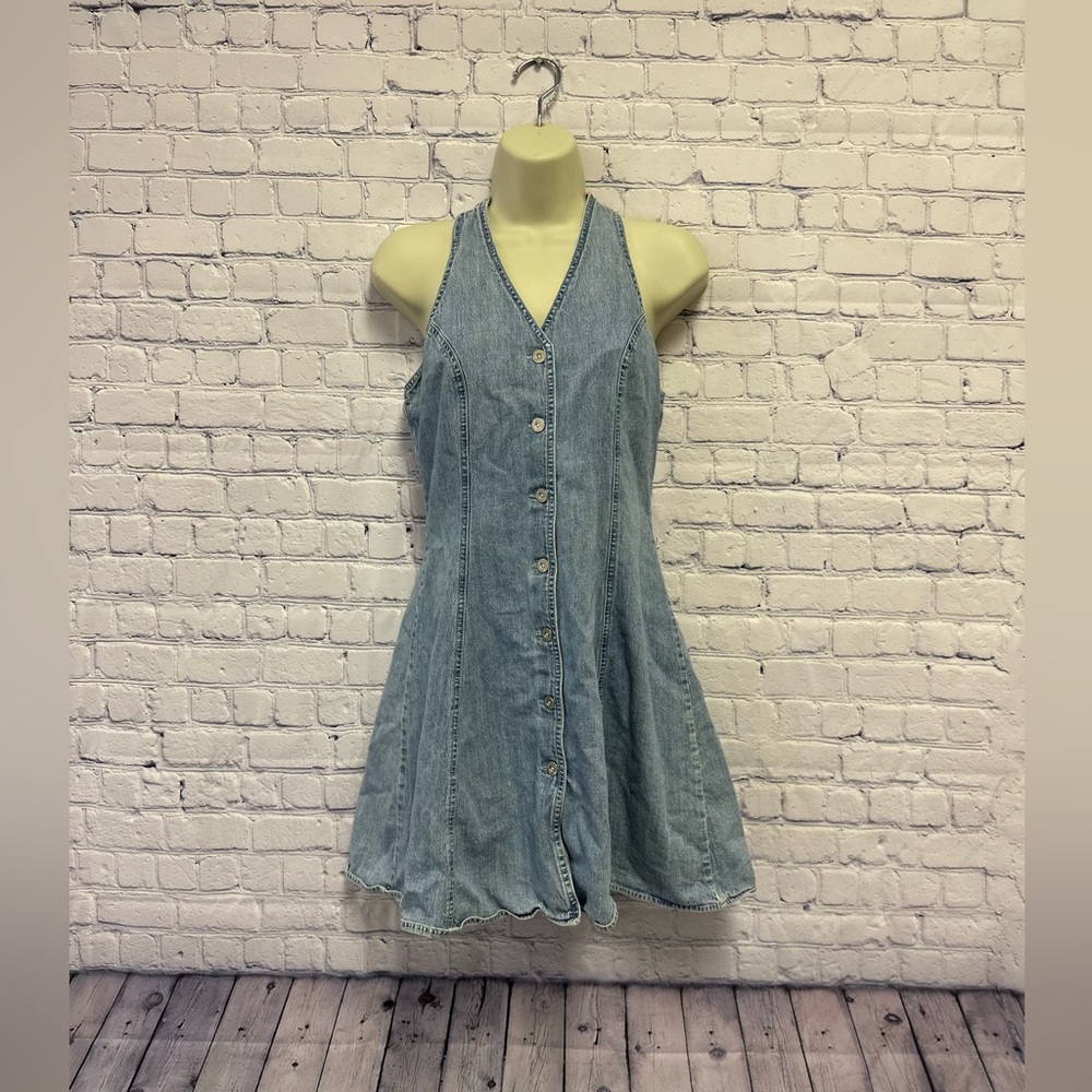 Vintage Y2K Limited Jeans V-Neck Denim Skater Dress Size Small